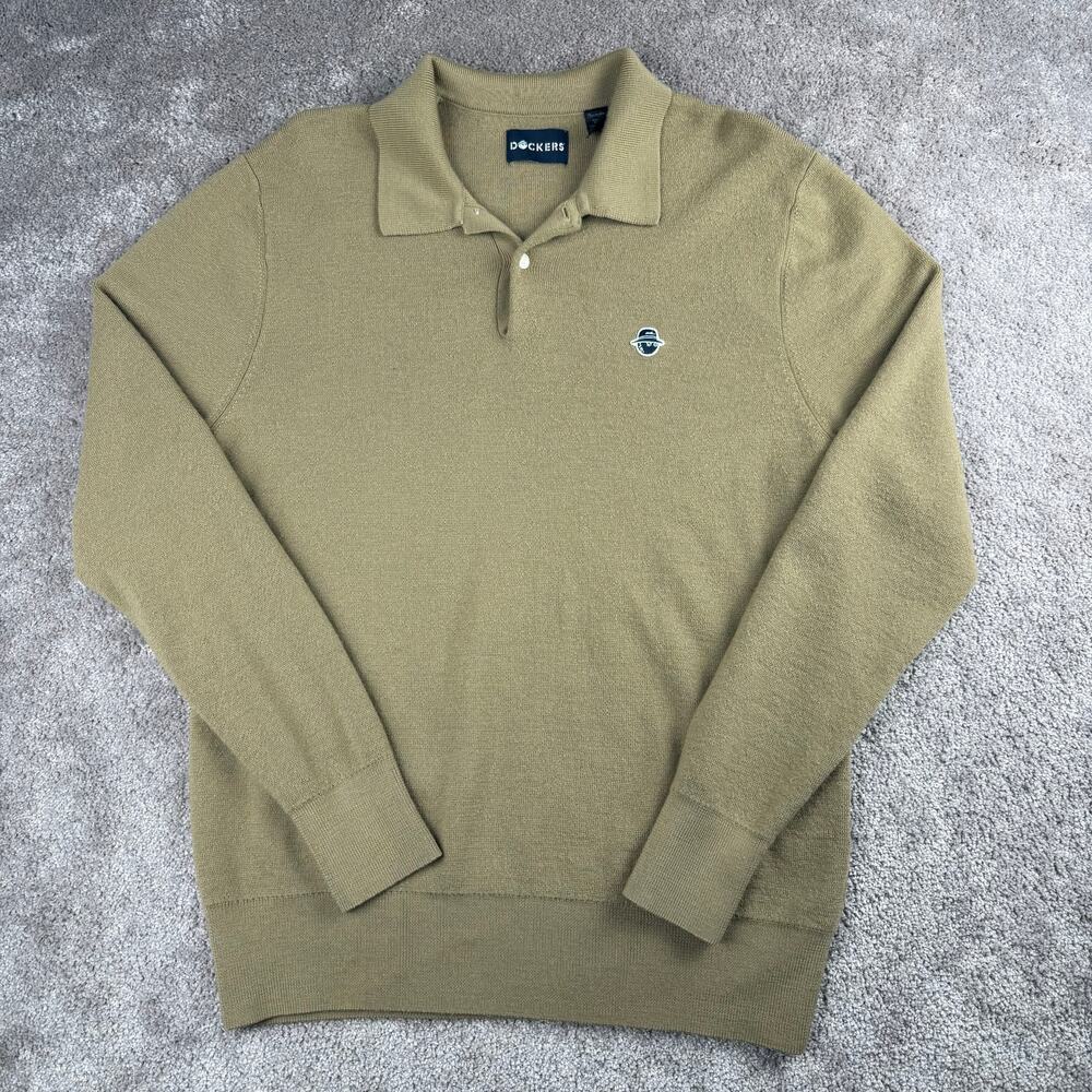 Tan Dockers Golf Sweater Size M Long Sleeve Knit Wool Pullover Preppy Grandpa